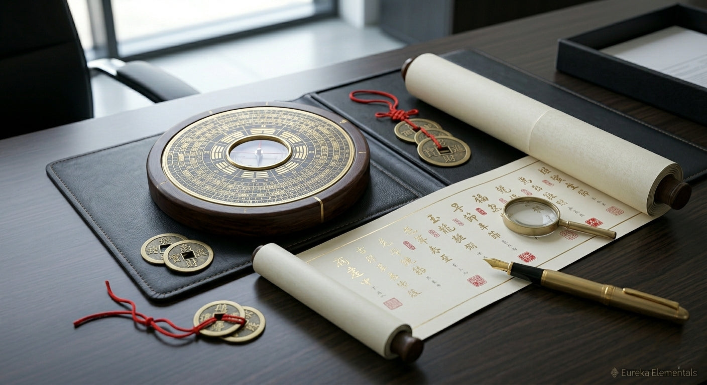 Table with Chinese Zodiac Themed elements on top of it. 